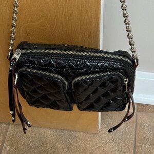 MZ Wallace Quilted Black Crossbody Shoulder Bag with Chain Strap
